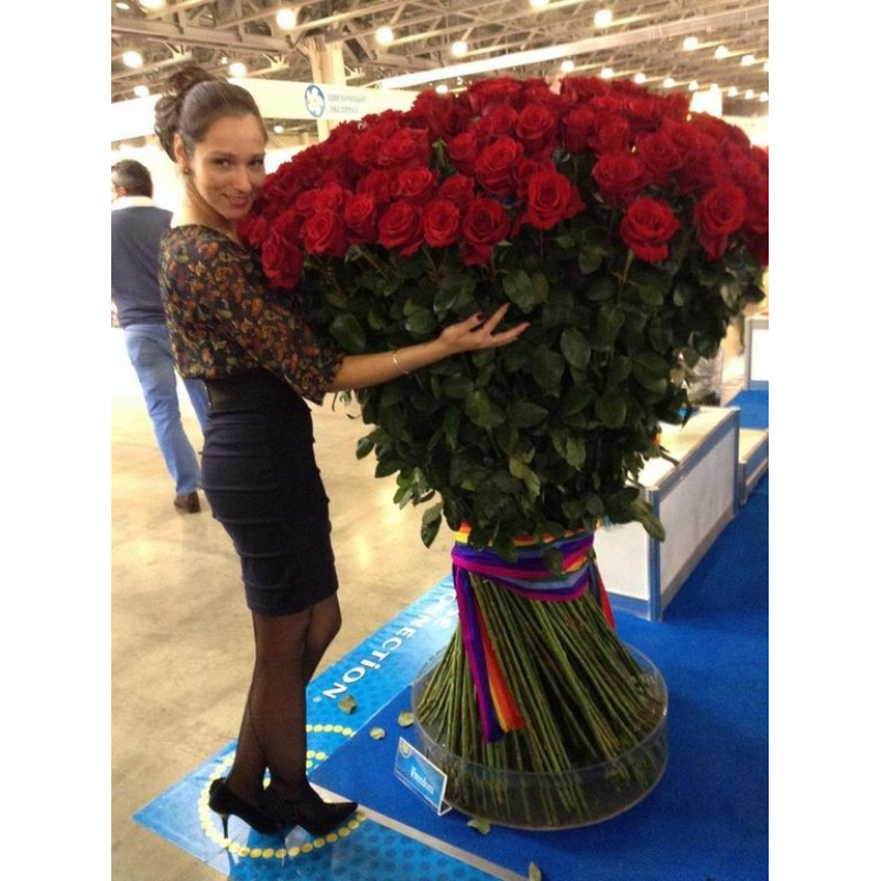 Большой букет 201 красная роза 170 см с лентами