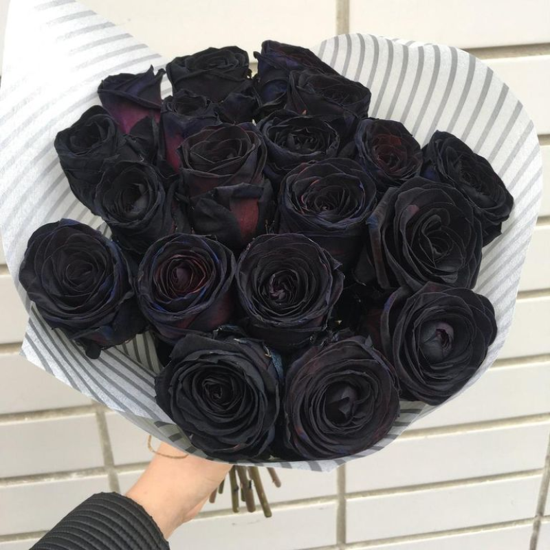 Черные розы 15 шт в букете с оформлением