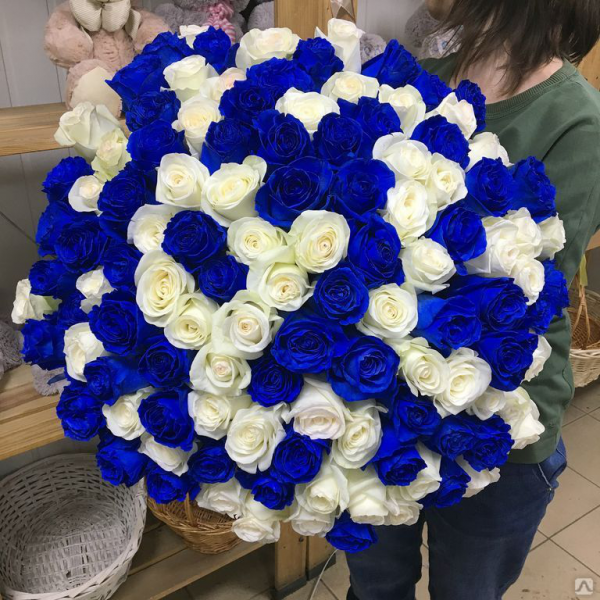 Букет 101 роза синяя и белая